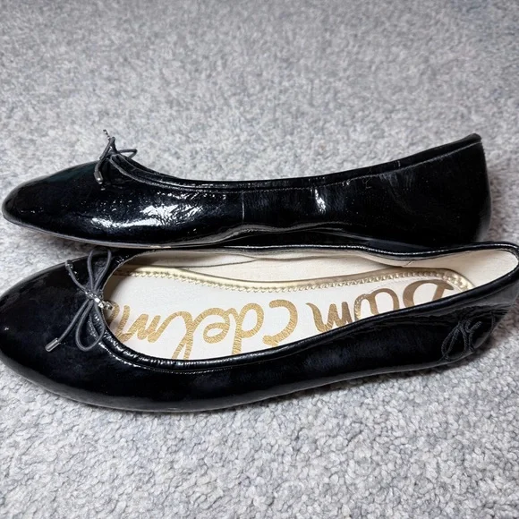 Sam Edelman Felicia Black Patent Leather Ballet Flats Bow Logo Size 11 - Picture 7 of 11